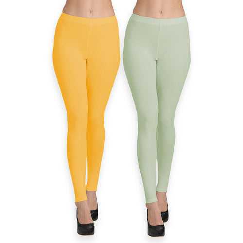 Groversons Paris Beauty Women's Pack of 2 Regular Leggings (MUSTURD GOLD & PISTA)