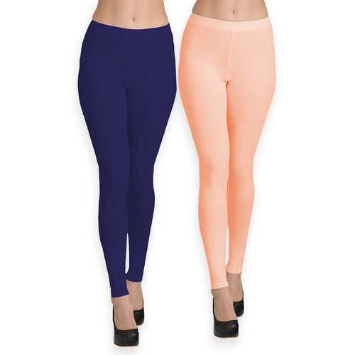 Groversons Paris Beauty Women's Pack of 2 Regular Leggings (NAVY & PEACH)