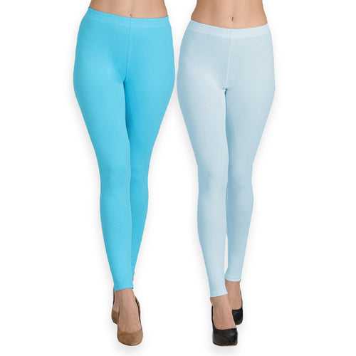 Groversons Paris Beauty Women's Pack of 2 Regular Leggings (OCEAN BLUE & SKY )