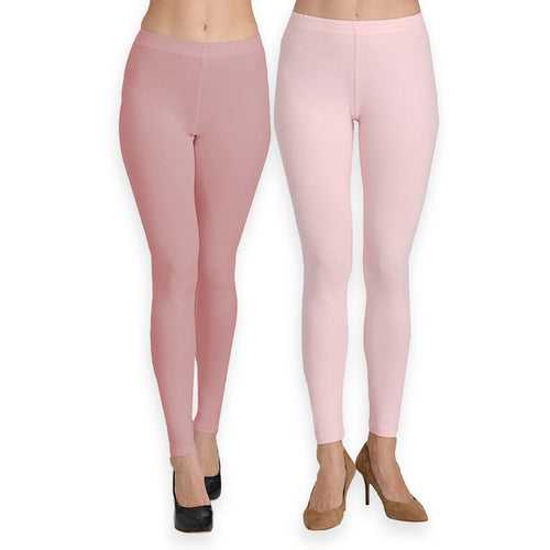 Groversons Paris Beauty Women's Pack of 2 Regular Leggings (ONION & PINK)