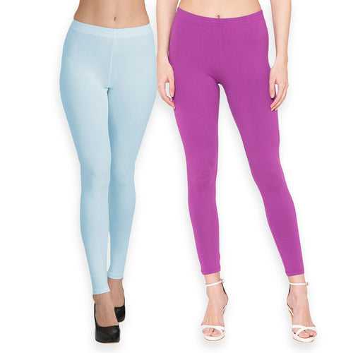 Groversons Paris Beauty Women's Pack of 2 Regular Leggings (SKY  & STRIKING PURPLE)