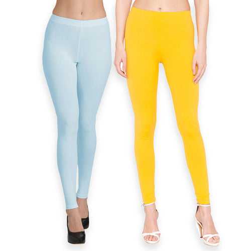 Groversons Paris Beauty Women's Pack of 2 Regular Leggings (SKY  & SUNSINE)