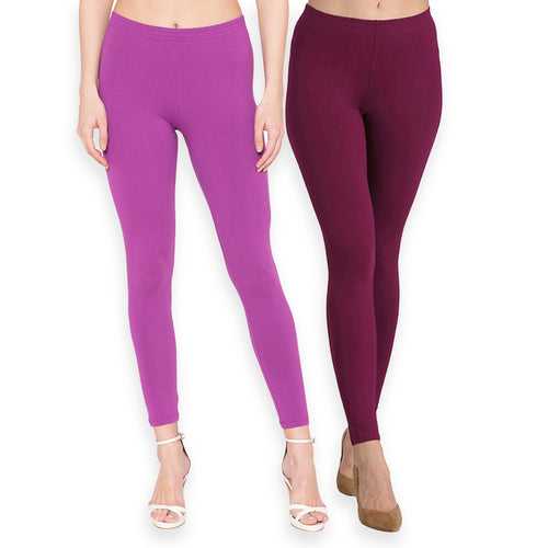 Groversons Paris Beauty Women's Pack of 2 Regular Leggings (STRIKING PURPLE & WINE)