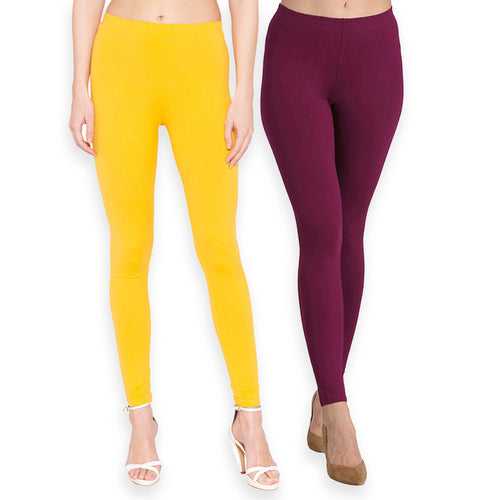 Groversons Paris Beauty Women's Pack of 2 Regular Leggings (SUNSINE & WINE)