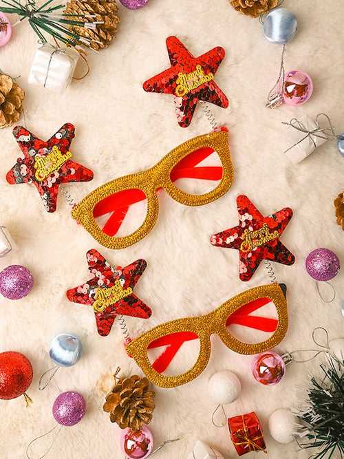 Party Spectacles With Reindeer Horns (Gold, Set Of 2)