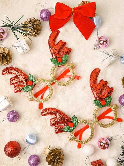 Christmas Raindeer Horns Party Spectacles (Red & Gold, Set Of 2)