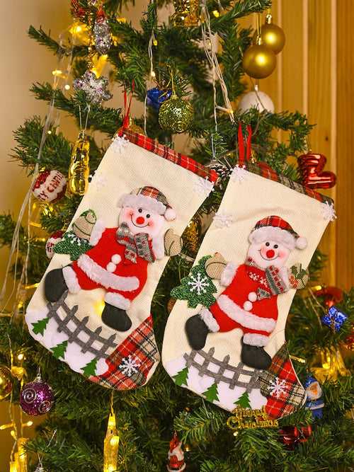 X-Mas Embroidery Stocking Hanging (Red, Set Of 2)