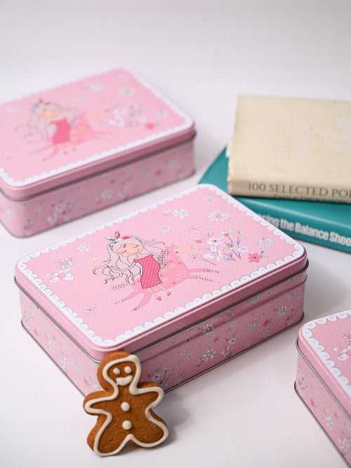 Floral Tin Storage Box Container  - Set Of 6, Pink