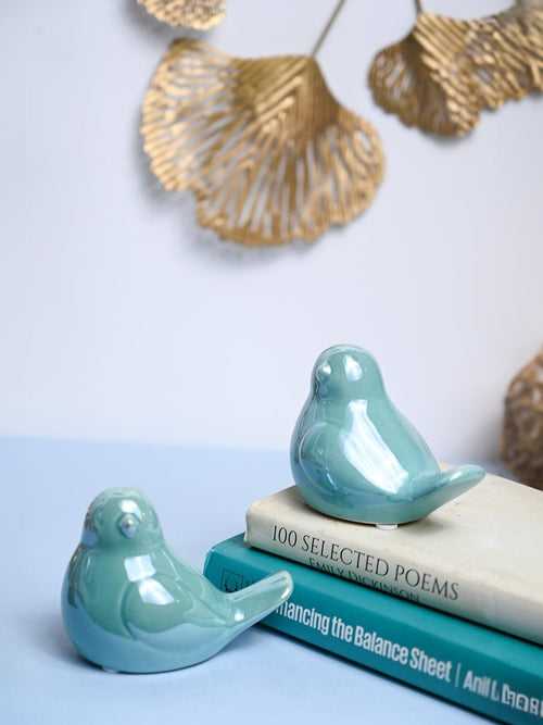 VON CASA Ceramic Decorative Bird - Skyblue, Set Of 2