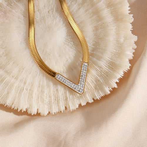 18KT Gold Plated Vee CZ Necklace