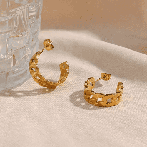 18KT Gold Plated Link Chain Hoop Earrings