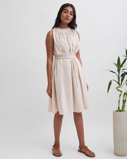 Summer Cloud Scalloped Tie Up Dress