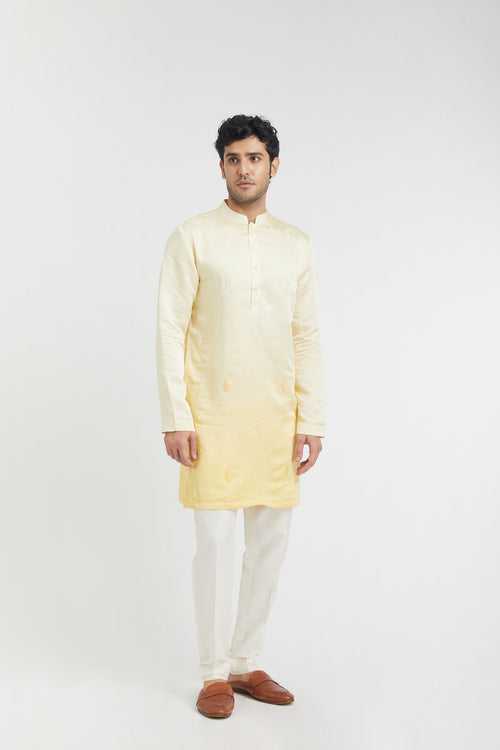 Ombre French knot Embroidered Short Kurta (yellow)