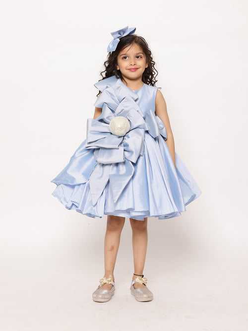 JANYAS CLOSET Ice Blue Princess Structured Tafetta Bow Dress