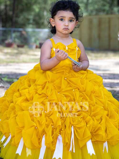 Yellow Belle Draped Gown With Hair Pin