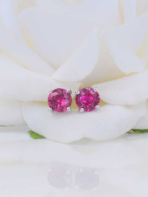 1 Carat Ruby Solitaire Earring Tops In Silver
