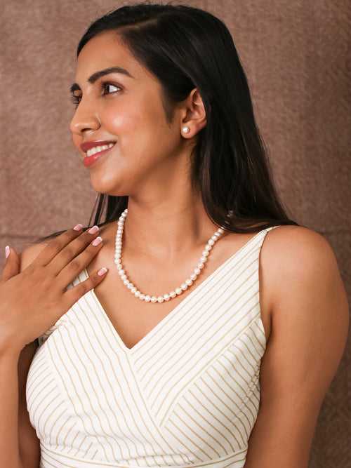7-8mm Freshwater Pearl Necklace With Earrings For Women