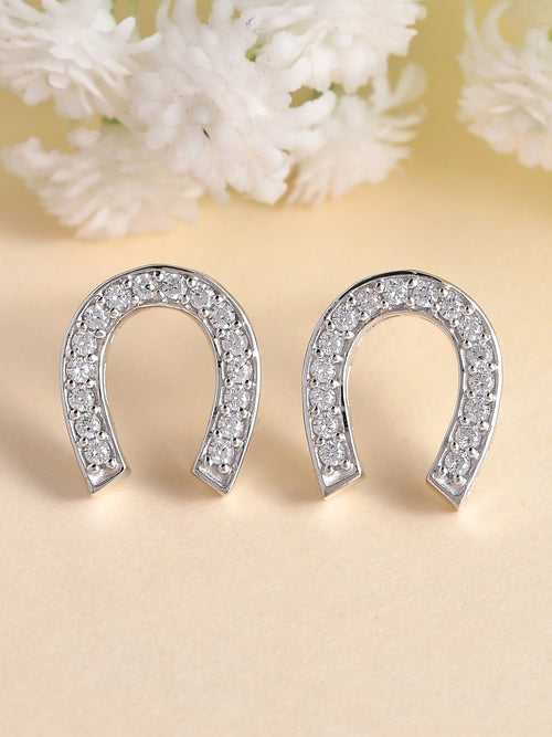 Lucky Horseshoe Stud Earrings In 925 Silver