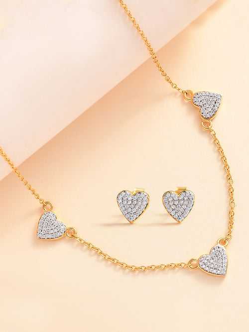 Gold Plated Heart Desgin Silver Necklace With Earrings For Women