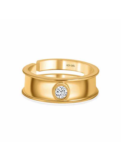 0.2 Carat 18K Gold Plated Made In Pure Silver Adjustable Ring For Him