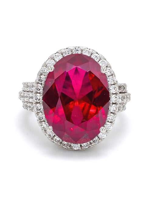 Glamm Ruby Oval Ring In 925 Silver