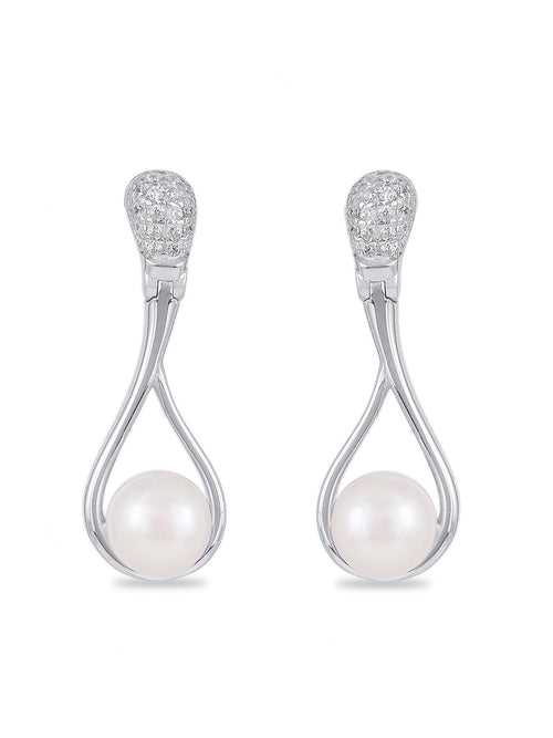 Silver Dangle Pearl Earrings