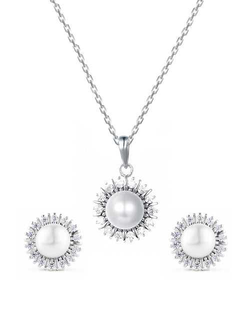 Ornate Jewels Pure Pearl Necklace With Studs Earrings Set