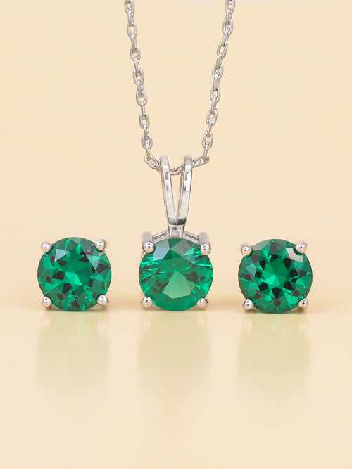 Emerald Pendant And Stud Earrings Set