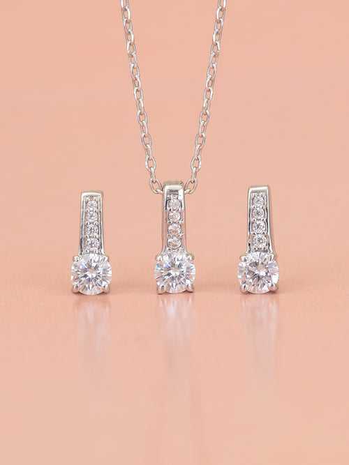Daily Wear American Diamond Solitaire Earring & Pendant Set For Women