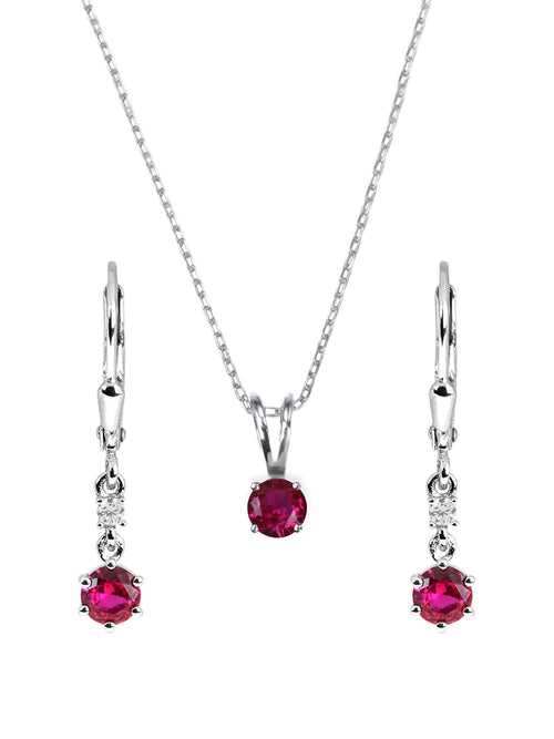 Ruby Solatire Necklace With Long Earrings Pure Silver Set
