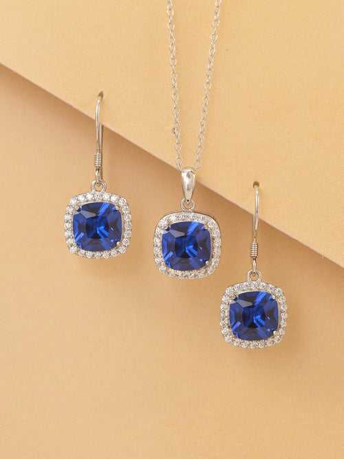 Cushion Cut Blue Sapphire Necklace Set