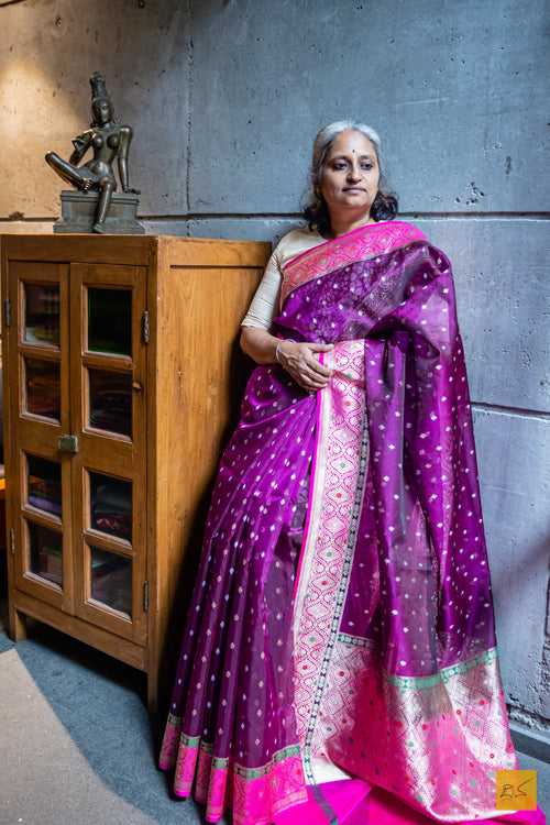 NANDITHA Banarasi Kora Silk Organza Handwoven Saree