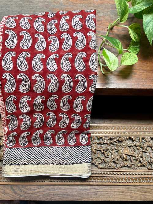 Maroon Bagh printed Maheshwari Saree