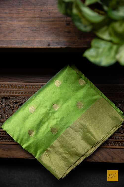 Sheen Green Chanderi Handwoven Silk Saree with eknaliya buttas