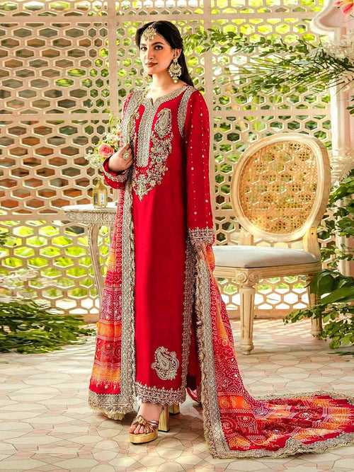 Odette Red Georgette Embroidered Semi Stitched Salwar Suit For Women
