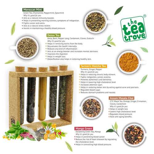Cork Tea Tube Rack Gift Set with 5 Gourmet Teas (85 GMS)