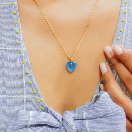 Blue Chalcedony Stone Pendant with Chain