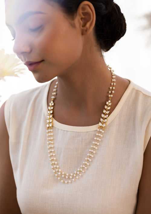 Golden Mango Short Necklace with Pearls