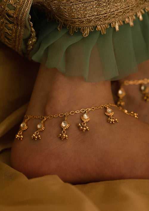 Tinkling Gold Plated 'Tukra' Anklets (Pair)