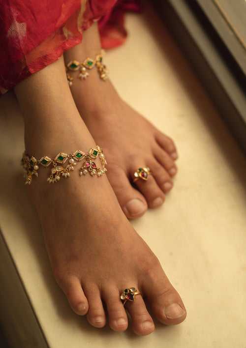 Multicolored Bridal 'Tukra' Anklets (Pair)
