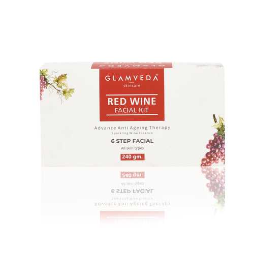 Glamveda Red Wine Advance Anti Ageing Facial Kit | 6 Steps Facial | 240 gm