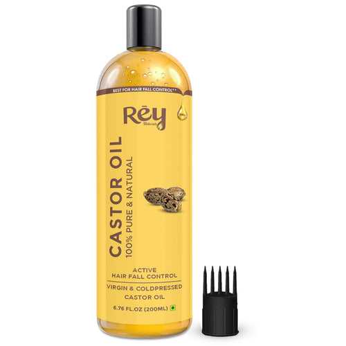 Rey Naturals Cold Pressed Virgin Castor Hair Oil | Arandi Tel | For Hair Growth, Nail cuticles, Eyelash & Eyebrows | Hydrates Skin & Reduces Wrinkles | Suitable For All Hair Types | 200 Ml