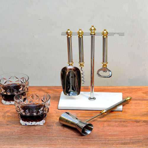 Bar tools with white marble stand