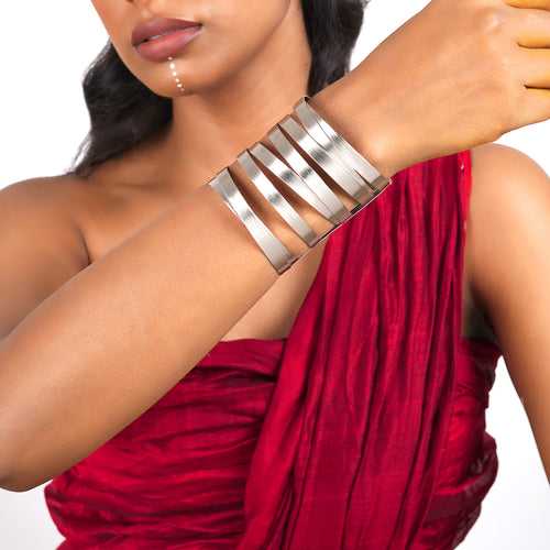 Teejh Jayanti Silver Oxidised Cuff Bracelet