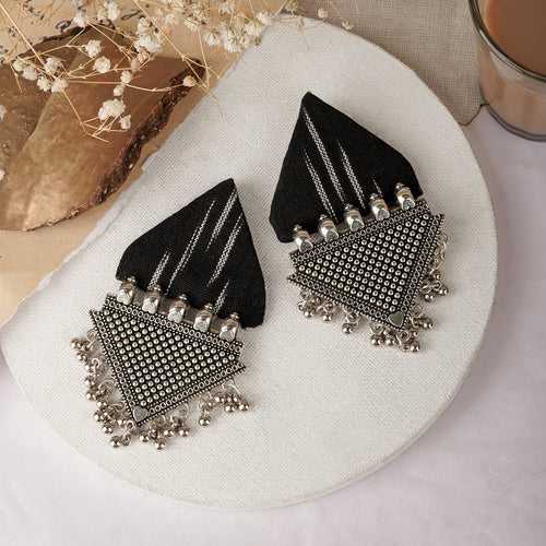 Teejh Nandini Black Fabric and Silver Earring