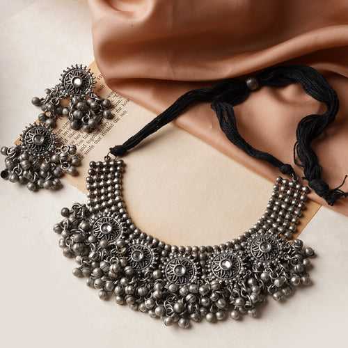 Teejh Chhaya Silver Oxidised Necklace Set