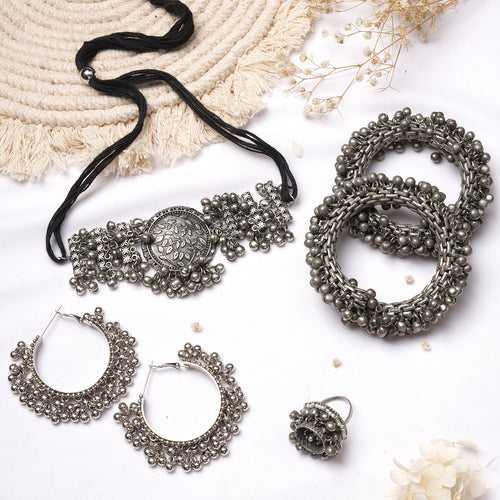 Teejh Maitry Silver Oxidised Jewelry Gift Set
