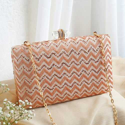 Party Wave Peach Sequin Embroidered Clutch