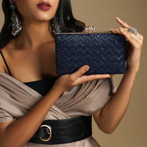 Party Wave Blue Sequin Embroidered Clutch