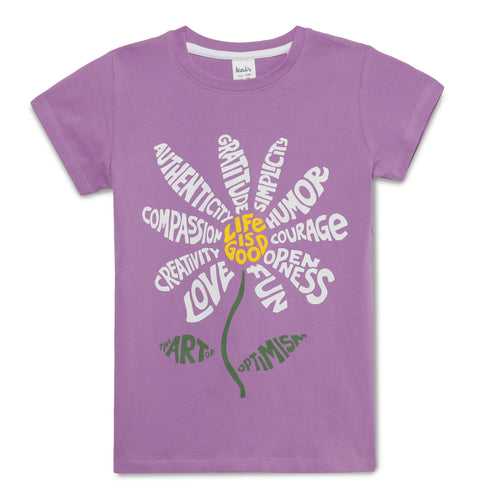Kid Girls Round Neck Lavender Graphic Printed T-Shirt